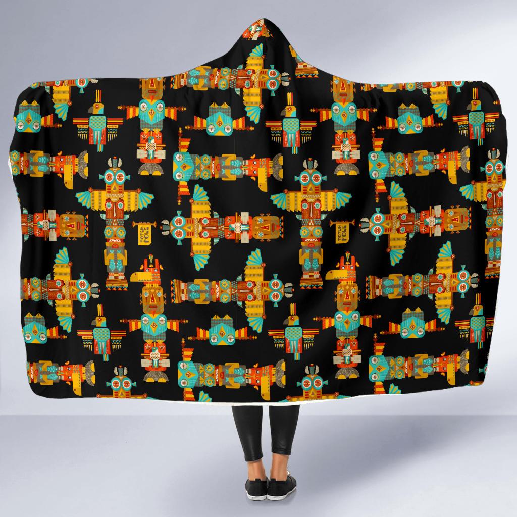 Totem Pole Cartoon Print Hooded Blanket-JTAMIGO.COM