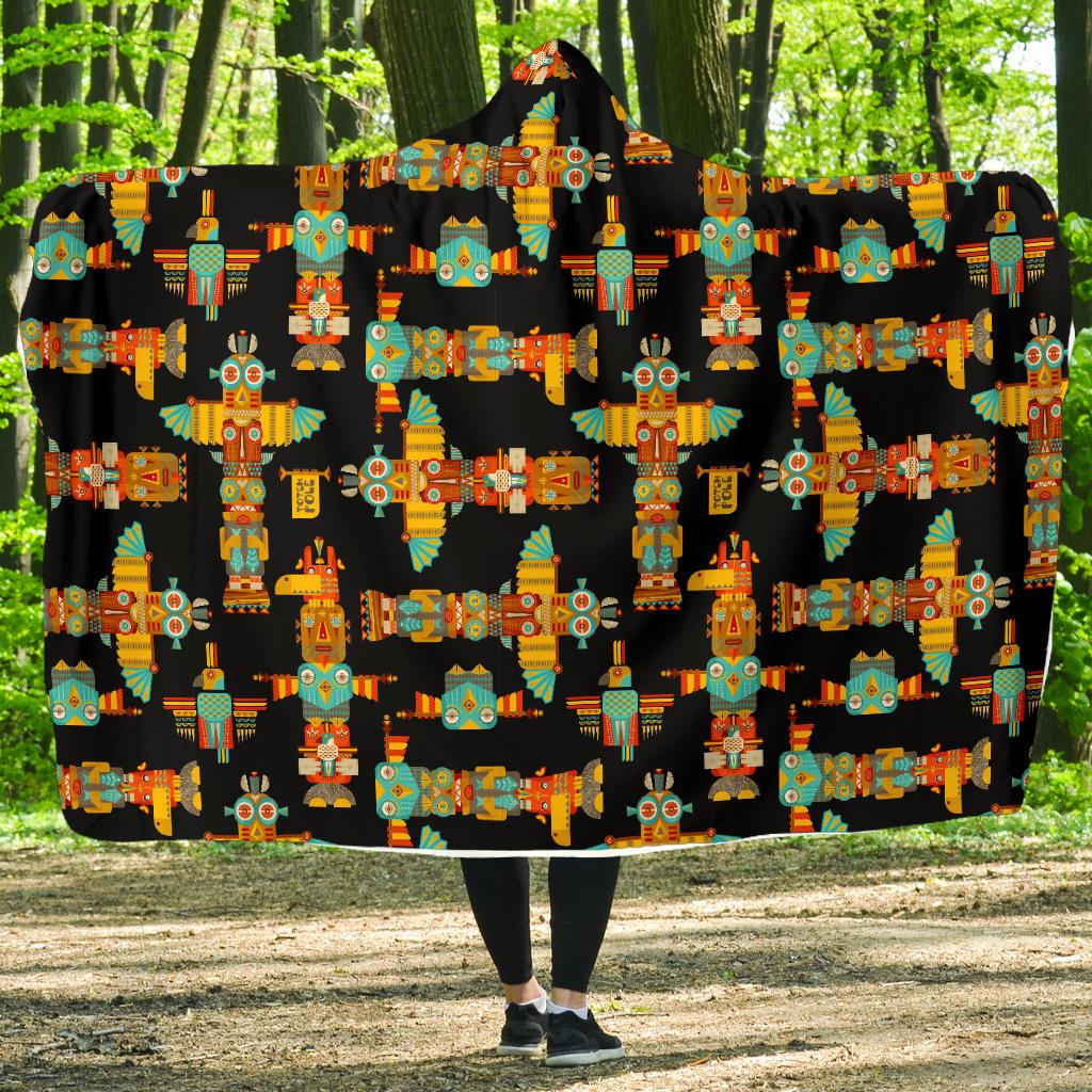 Totem Pole Cartoon Print Hooded Blanket-JTAMIGO.COM