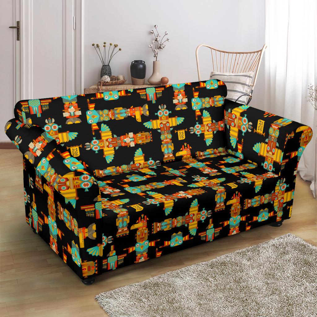Totem Pole Cartoon Print Loveseat Slipcover-JTAMIGO.COM