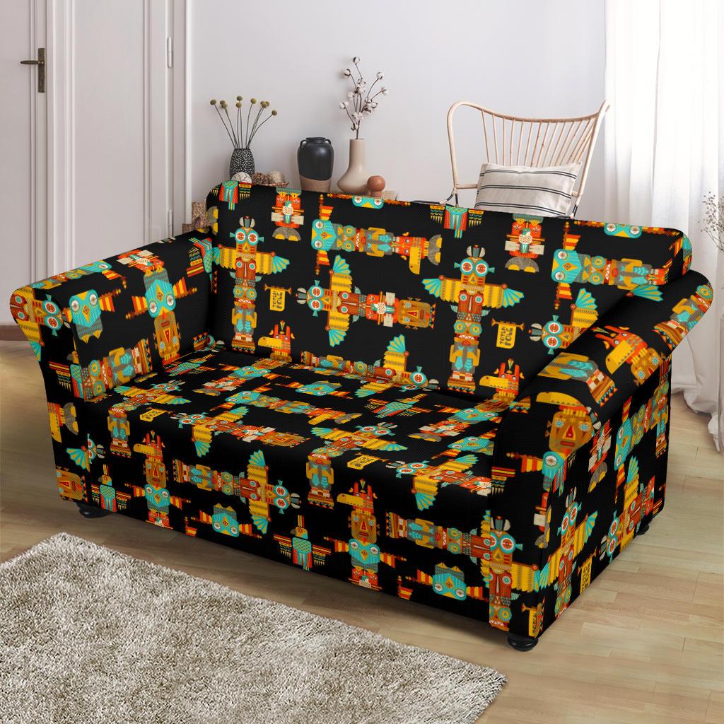 Totem Pole Cartoon Print Loveseat Slipcover-JTAMIGO.COM