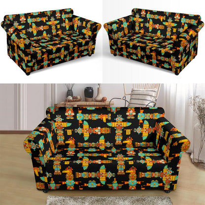 Totem Pole Cartoon Print Loveseat Slipcover-JTAMIGO.COM