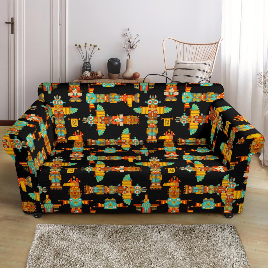 Totem Pole Cartoon Print Loveseat Slipcover-JTAMIGO.COM