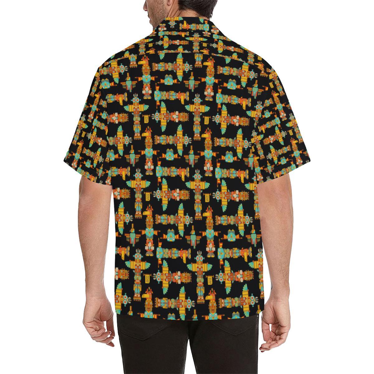 Totem Pole Cartoon Print Men Aloha Hawaiian Shirt