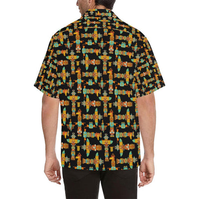 Totem Pole Cartoon Print Men Aloha Hawaiian Shirt