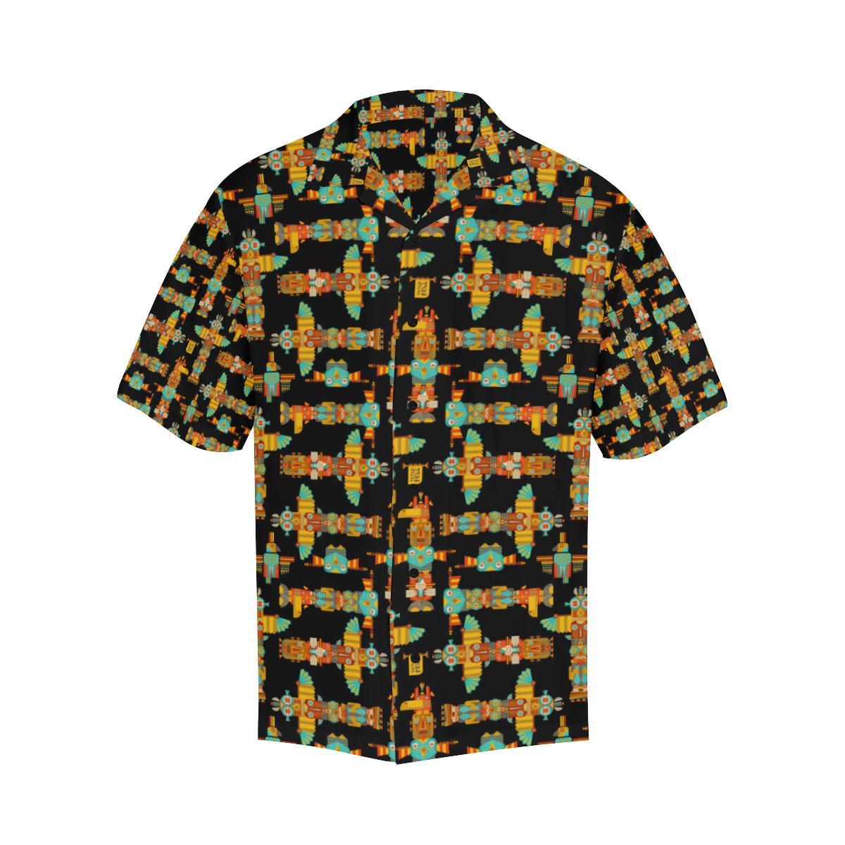 Totem Pole Cartoon Print Men Aloha Hawaiian Shirt