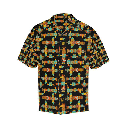 Totem Pole Cartoon Print Men Aloha Hawaiian Shirt
