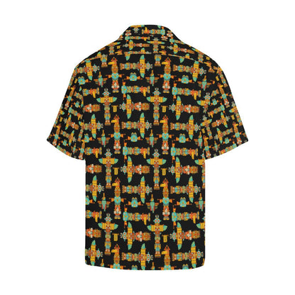 Totem Pole Cartoon Print Men Aloha Hawaiian Shirt