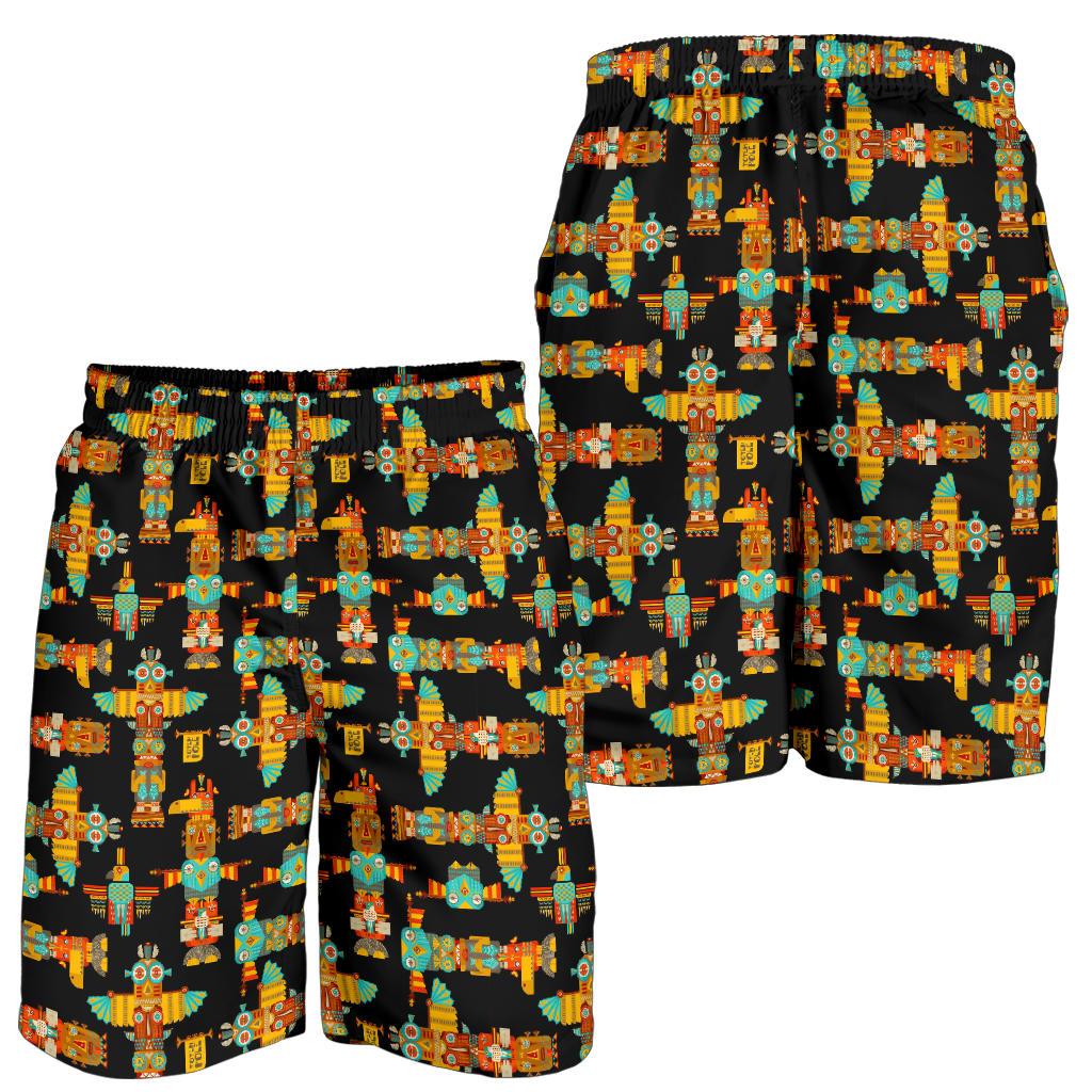 Totem Pole Cartoon Print Mens Shorts-JTAMIGO.COM