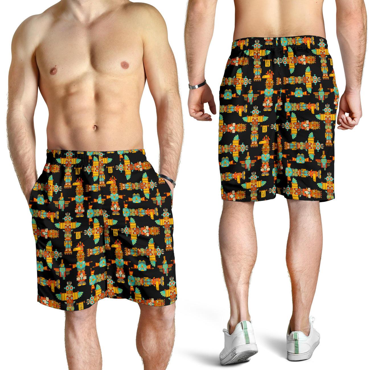 Totem Pole Cartoon Print Mens Shorts-JTAMIGO.COM