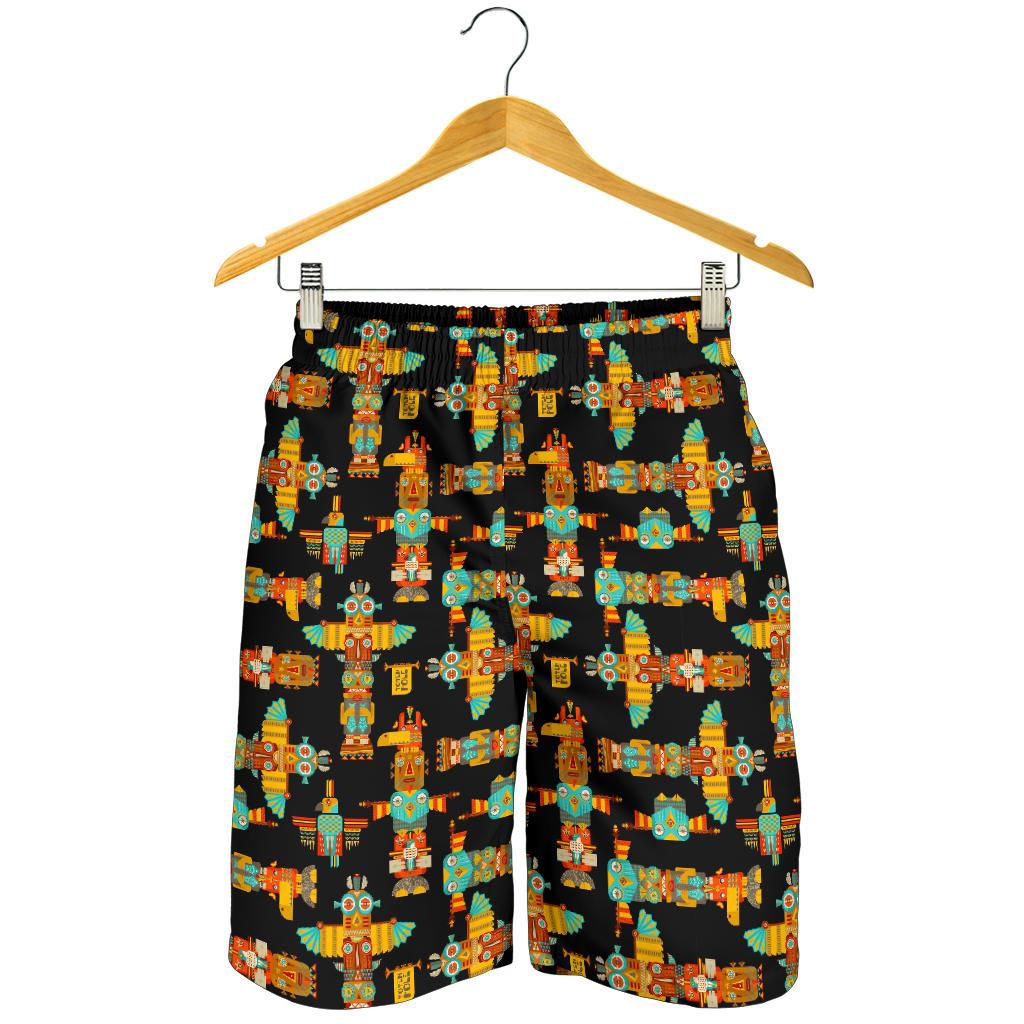 Totem Pole Cartoon Print Mens Shorts-JTAMIGO.COM