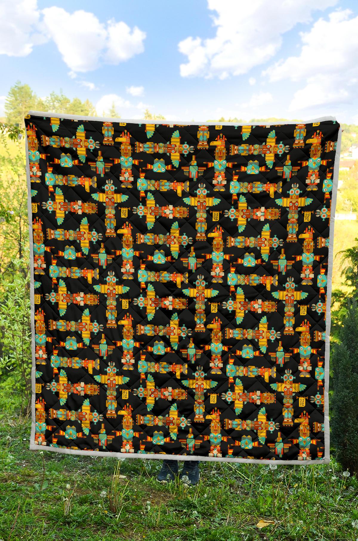 Totem Pole Cartoon Print Premium Quilt-JTAMIGO.COM