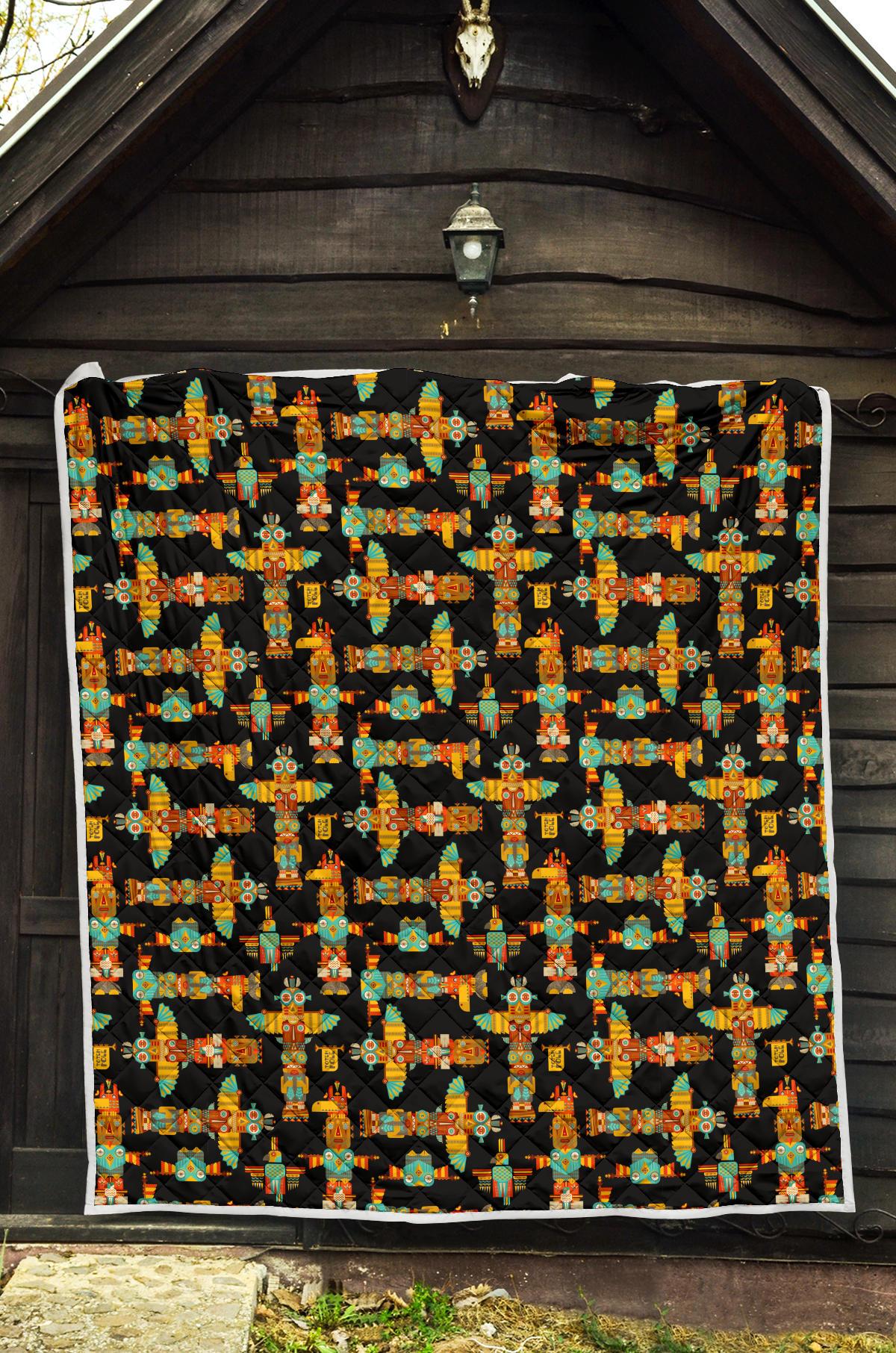 Totem Pole Cartoon Print Premium Quilt-JTAMIGO.COM