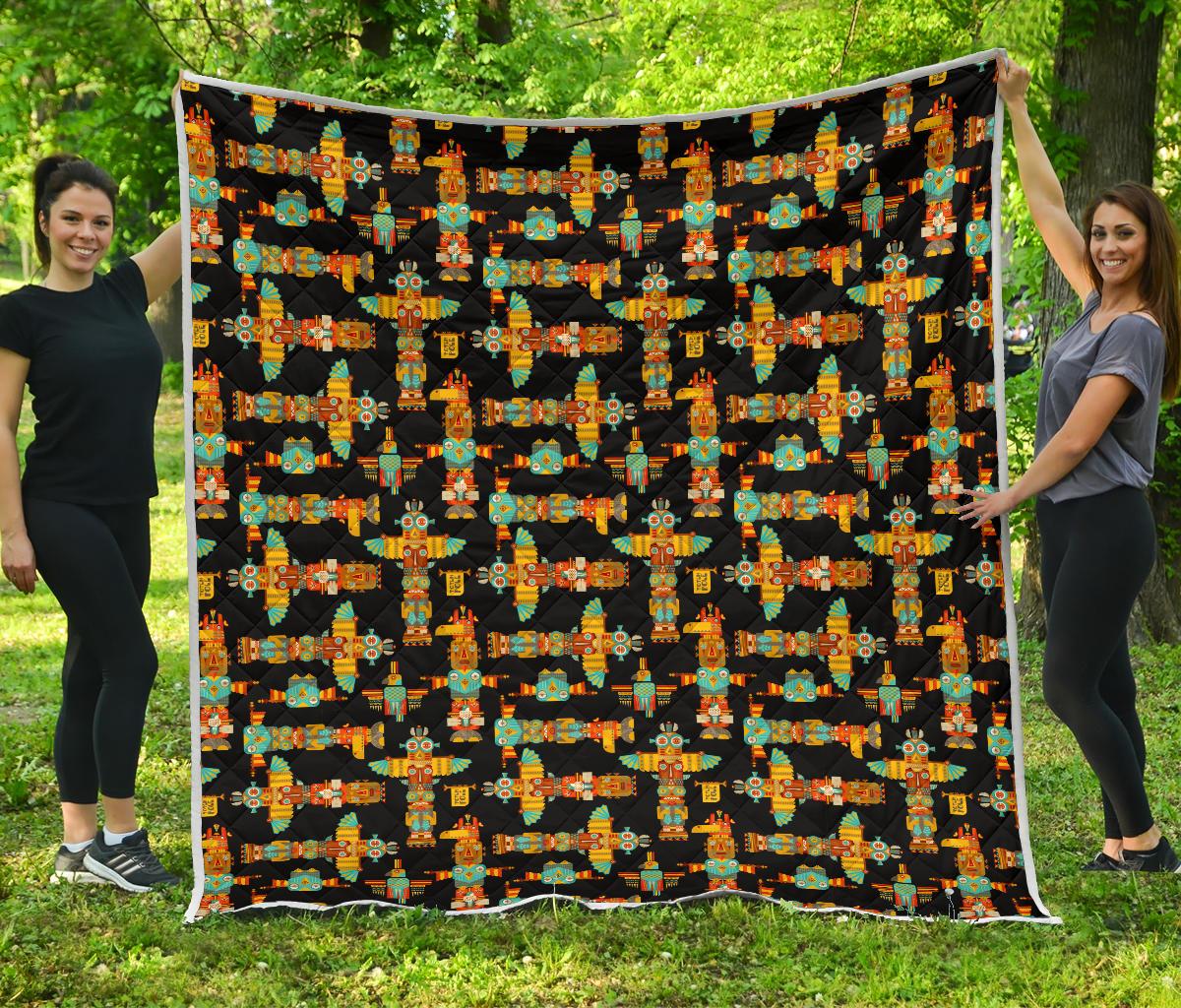 Totem Pole Cartoon Print Premium Quilt-JTAMIGO.COM