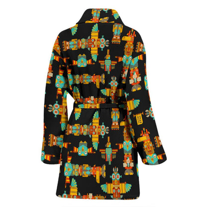 Totem Pole Cartoon Print Women Bath Robe-JTAMIGO.COM