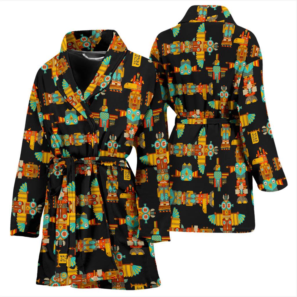 Totem Pole Cartoon Print Women Bath Robe-JTAMIGO.COM