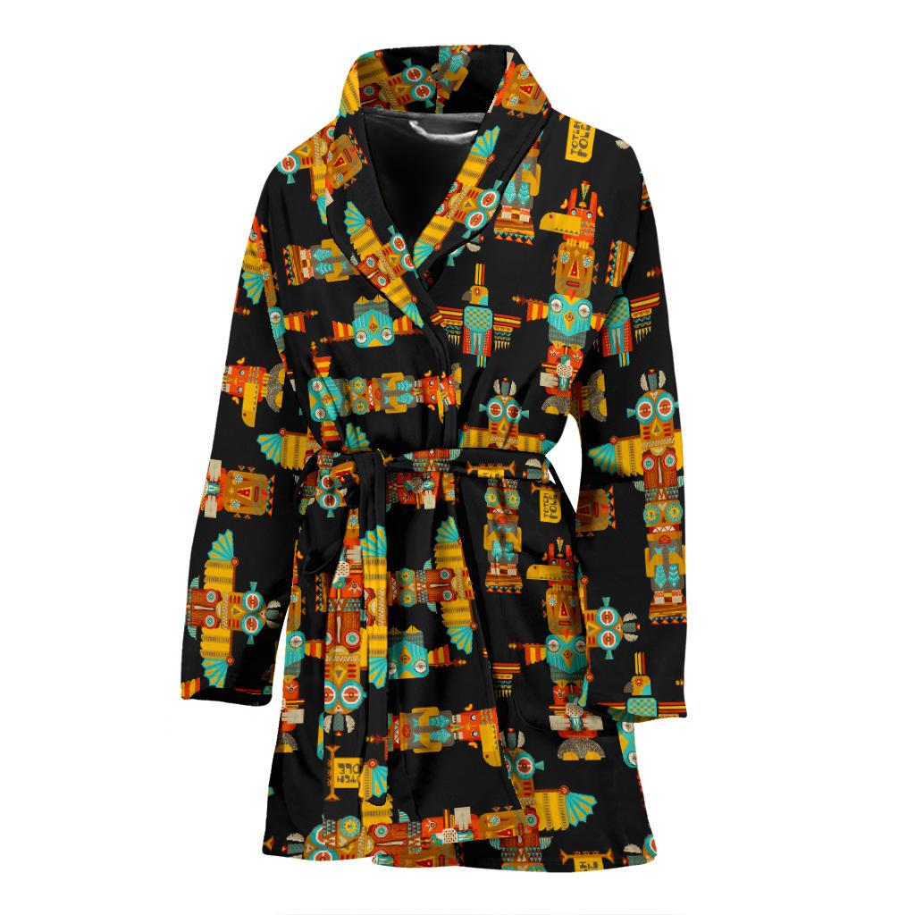 Totem Pole Cartoon Print Women Bath Robe-JTAMIGO.COM