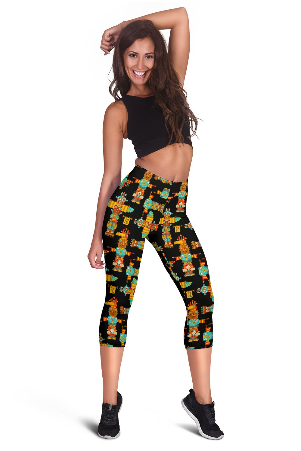 Totem Pole Cartoon Print Women Capris