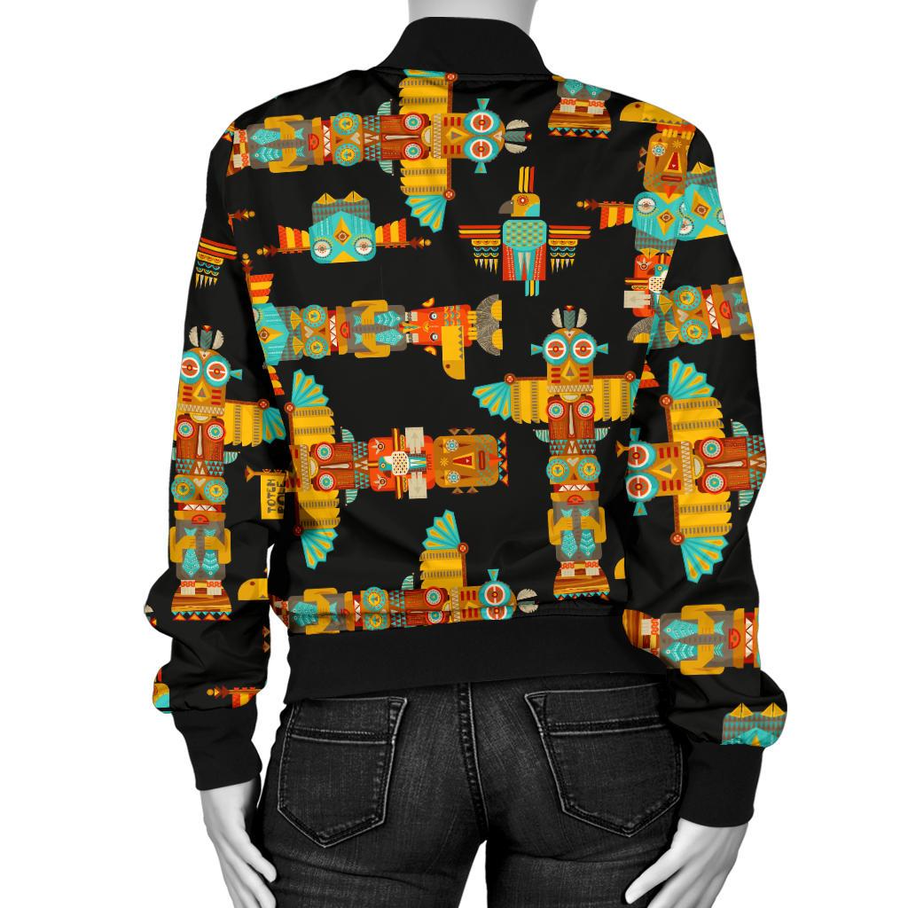 Totem Pole Cartoon Print Women Casual Bomber Jacket