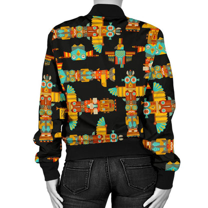 Totem Pole Cartoon Print Women Casual Bomber Jacket
