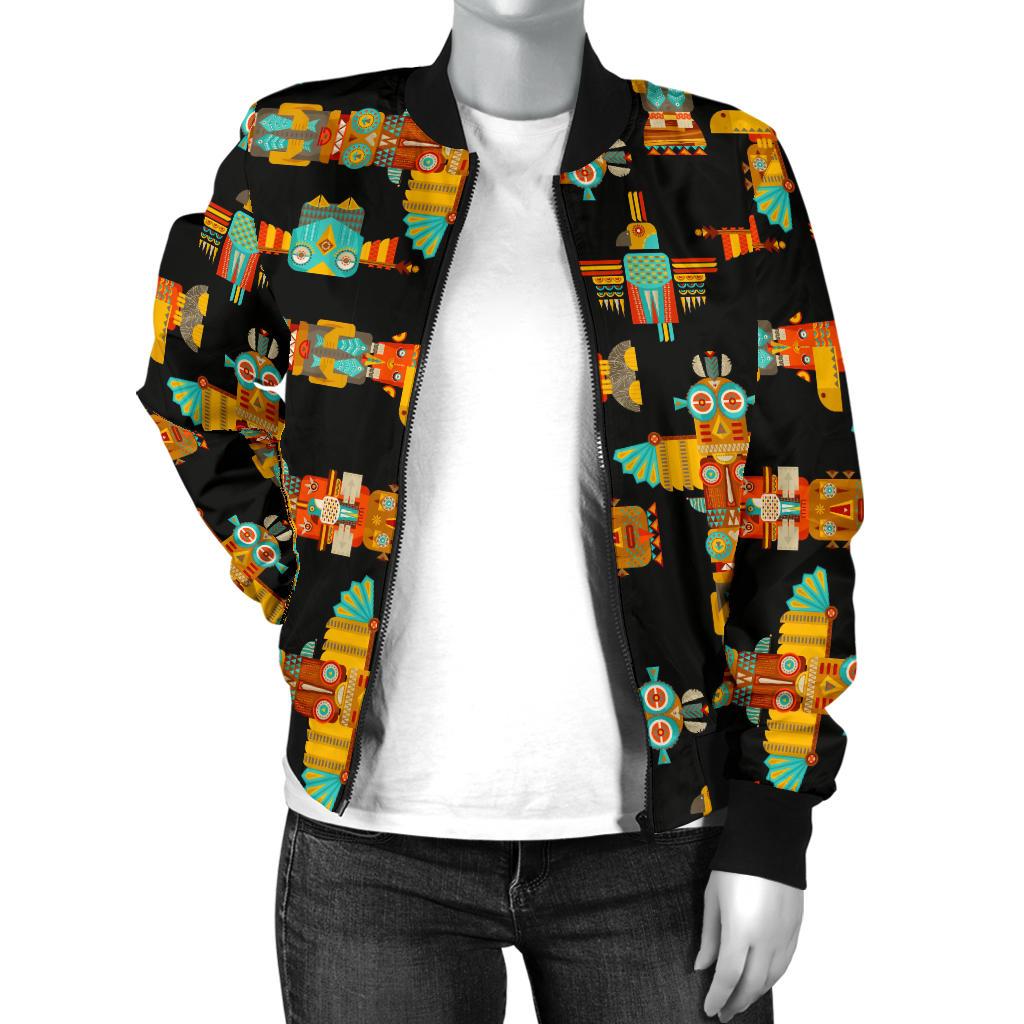 Totem Pole Cartoon Print Women Casual Bomber Jacket