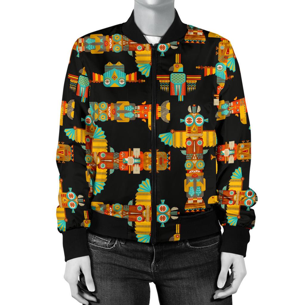 Totem Pole Cartoon Print Women Casual Bomber Jacket
