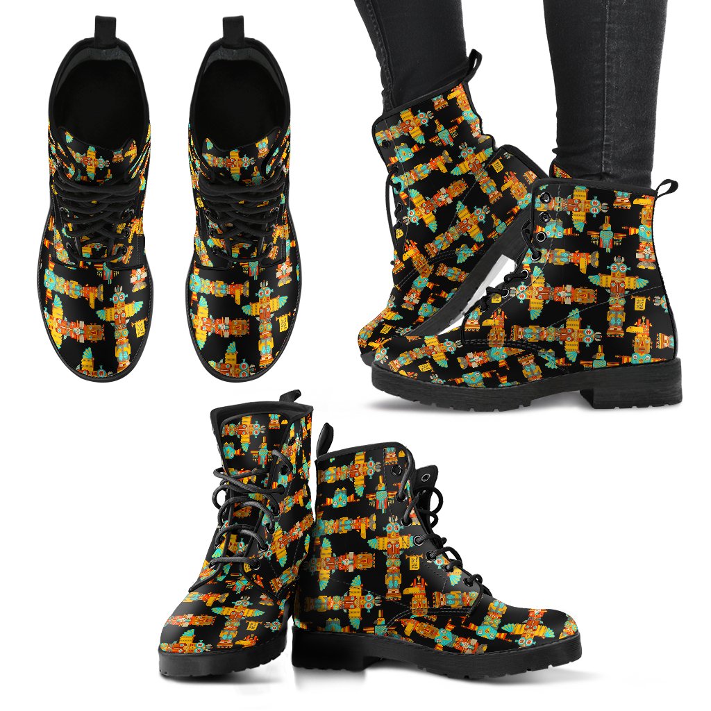 Totem Pole Cartoon Print Women Leather Boots-JTAMIGO.COM