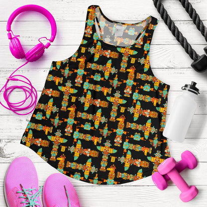 Totem Pole Cartoon Print Women Racerback Tank Top