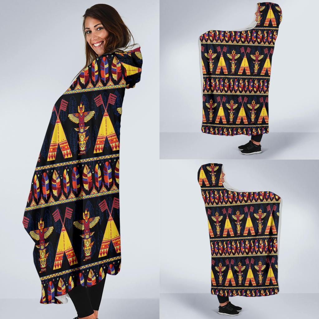 Totem Pole Design Hooded Blanket-JTAMIGO.COM