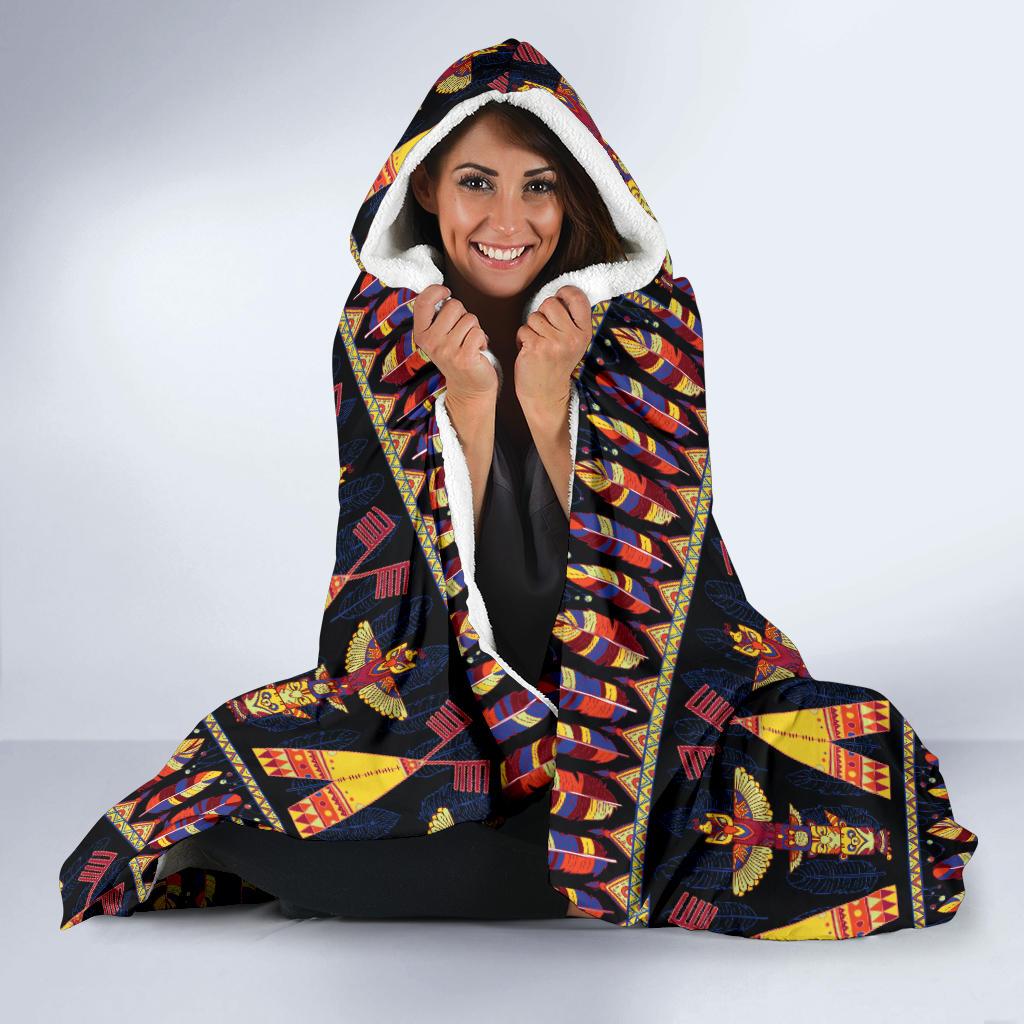Totem Pole Design Hooded Blanket-JTAMIGO.COM
