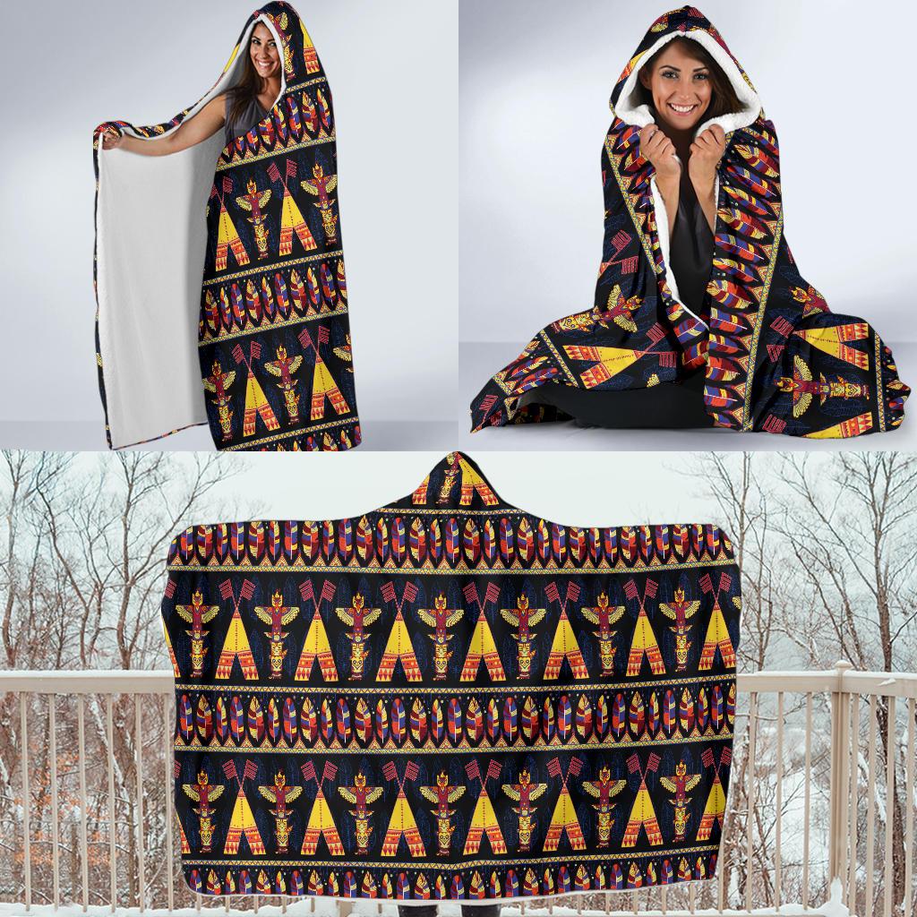 Totem Pole Design Hooded Blanket-JTAMIGO.COM