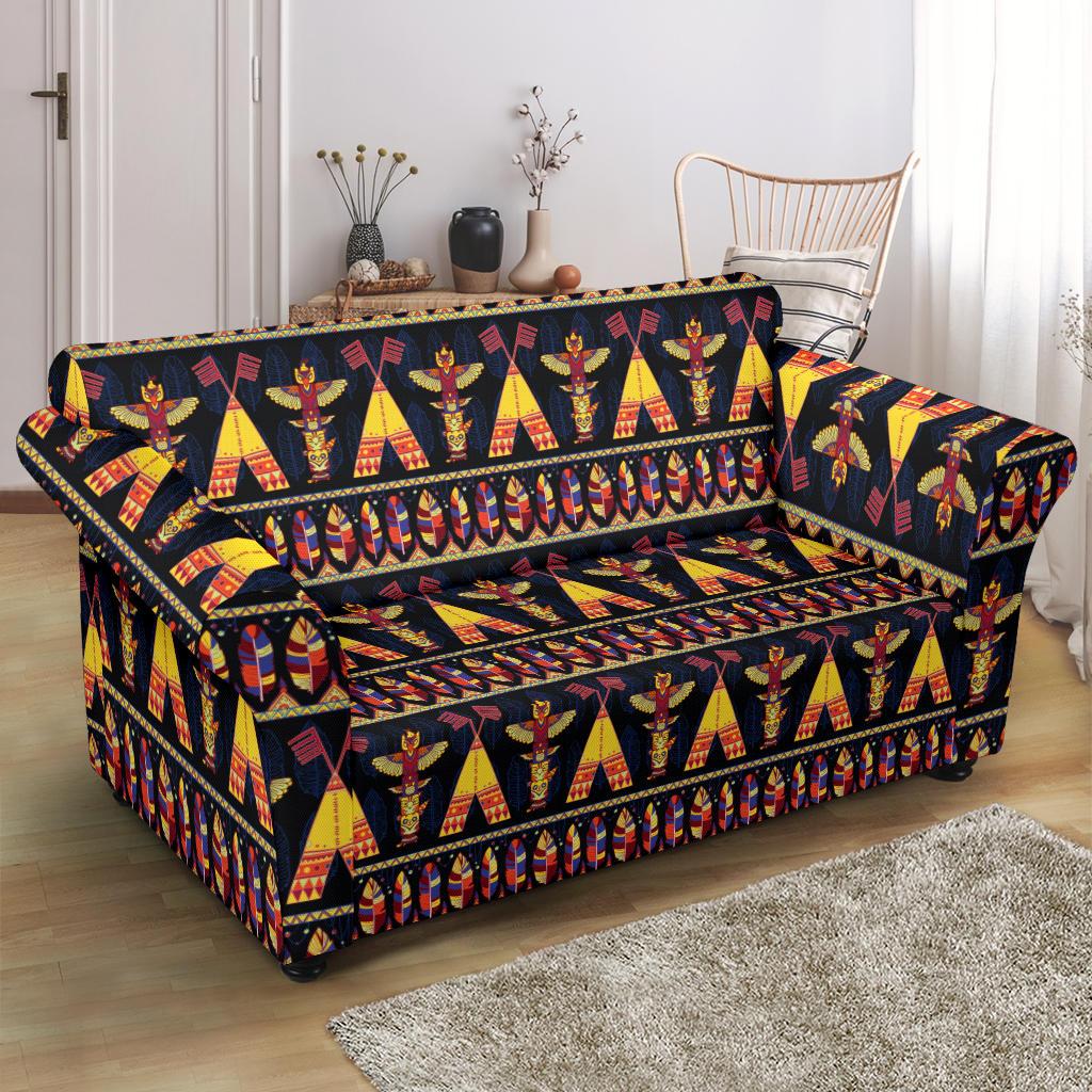 Totem Pole Design Loveseat Slipcover-JTAMIGO.COM