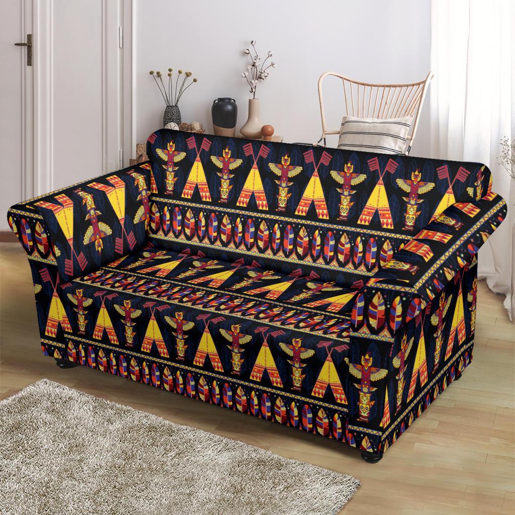 Totem Pole Design Loveseat Slipcover-JTAMIGO.COM