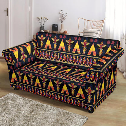 Totem Pole Design Loveseat Slipcover-JTAMIGO.COM