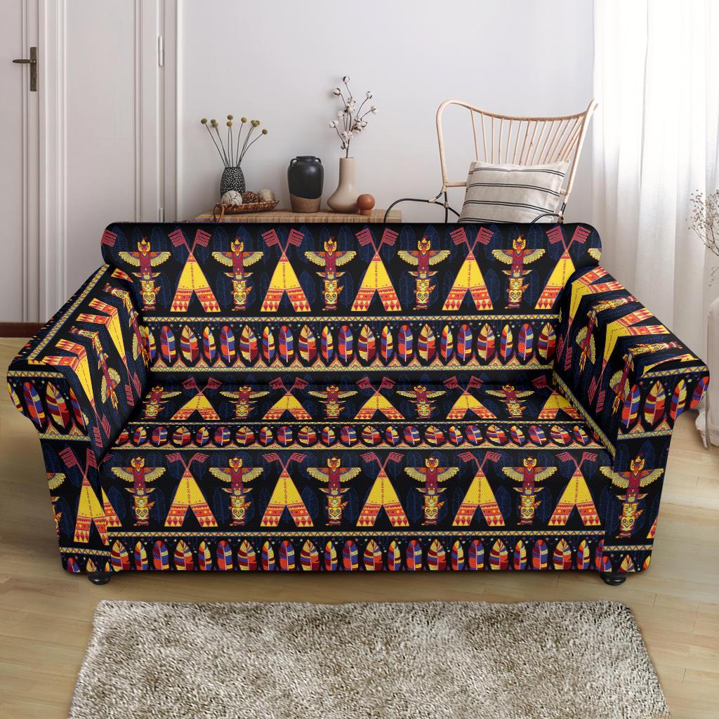Totem Pole Design Loveseat Slipcover-JTAMIGO.COM