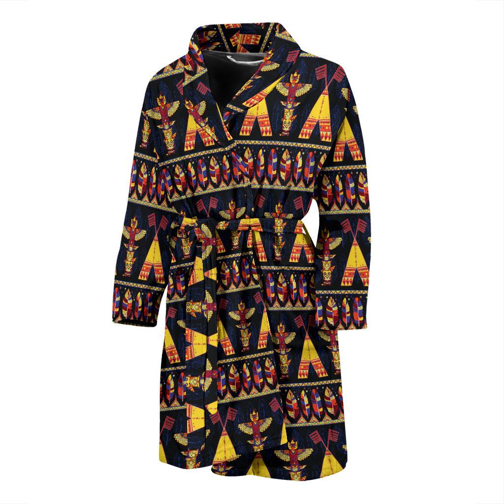 Totem Pole Design Men Bath Robe-JTAMIGO.COM