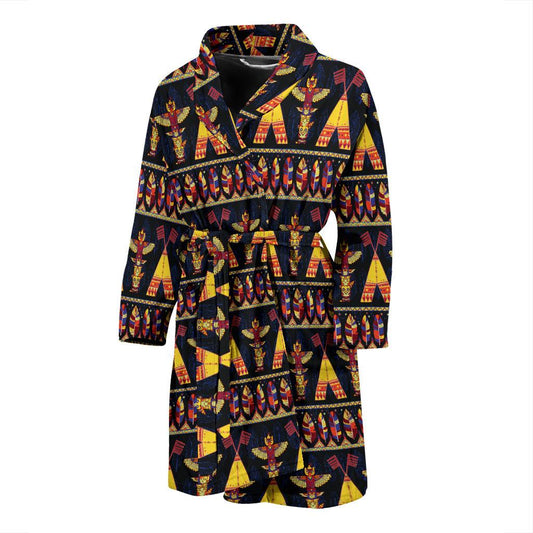 Totem Pole Design Men Bath Robe-JTAMIGO.COM