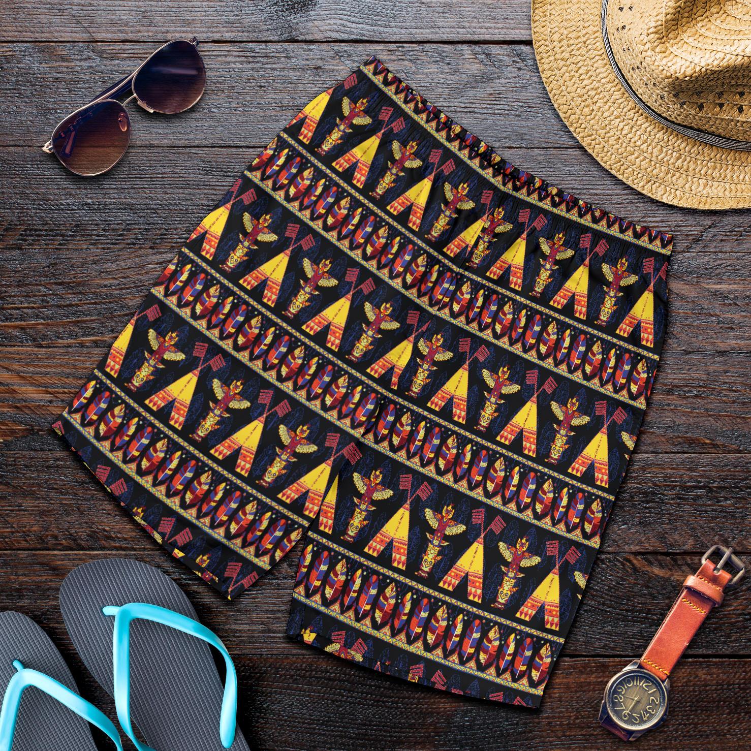Totem Pole Design Mens Shorts-JTAMIGO.COM