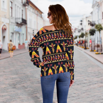 Totem Pole Design Off Shoulder Sweatshirt