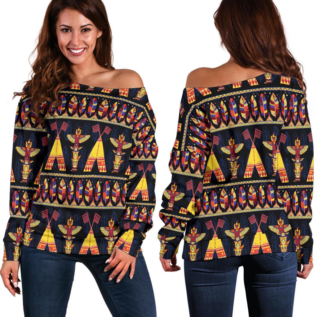 Totem Pole Design Off Shoulder Sweatshirt
