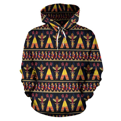 Totem Pole Design Pullover Hoodie