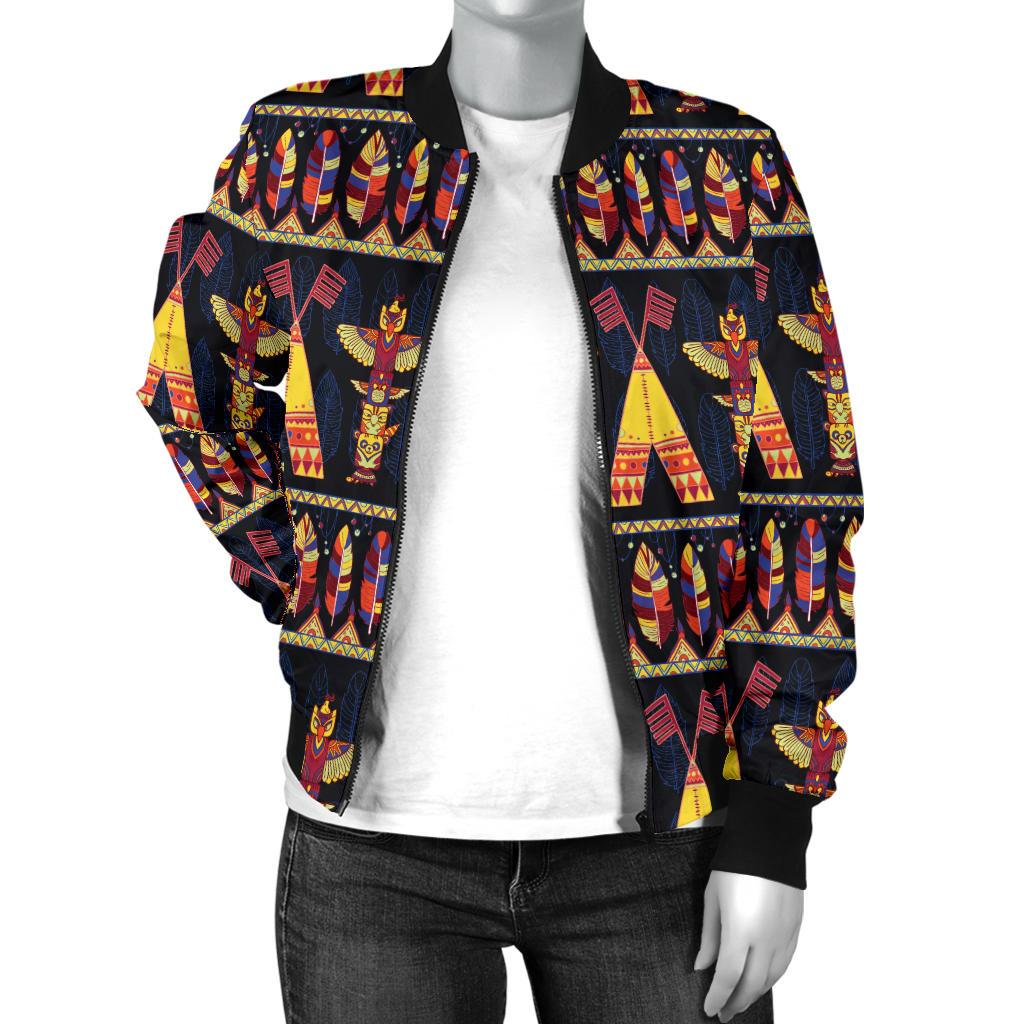 Totem Pole Design Women Casual Bomber Jacket