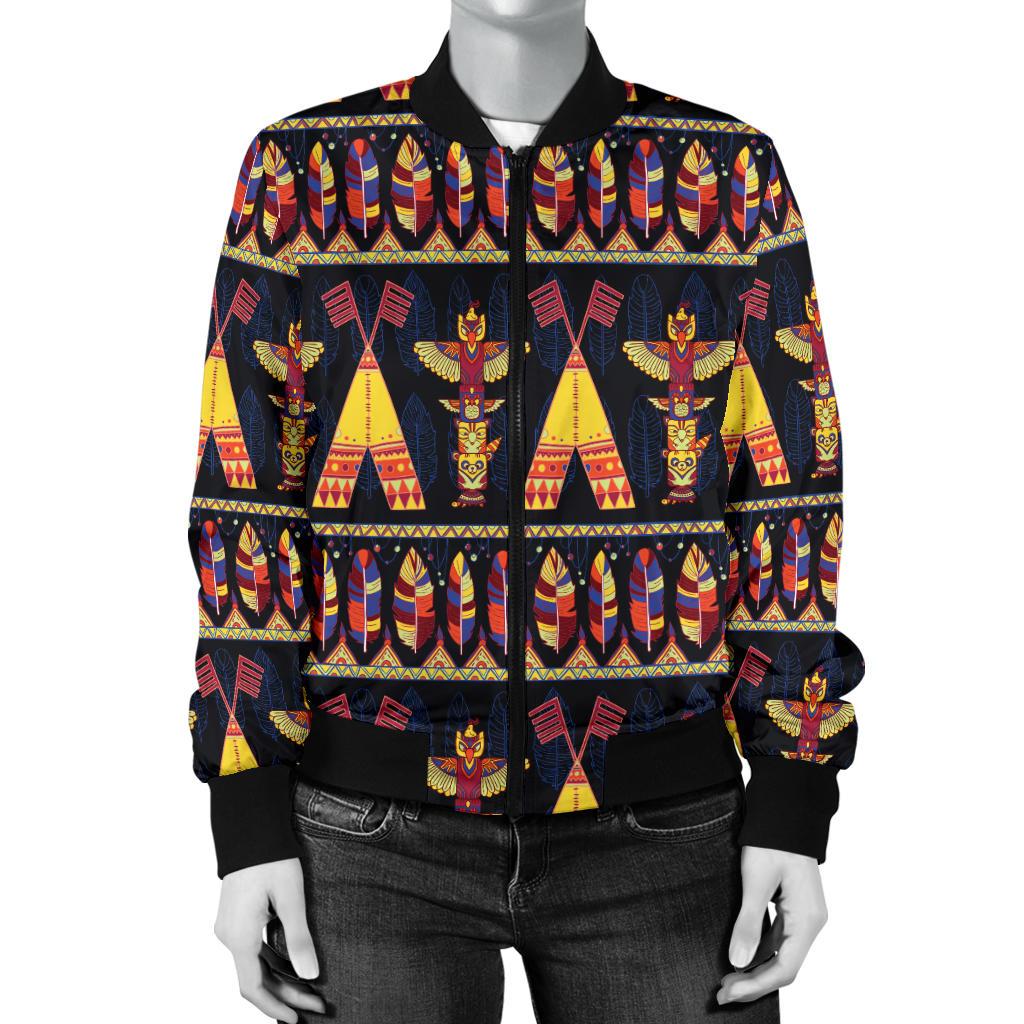 Totem Pole Design Women Casual Bomber Jacket