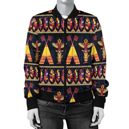 Totem Pole Design Women Casual Bomber Jacket