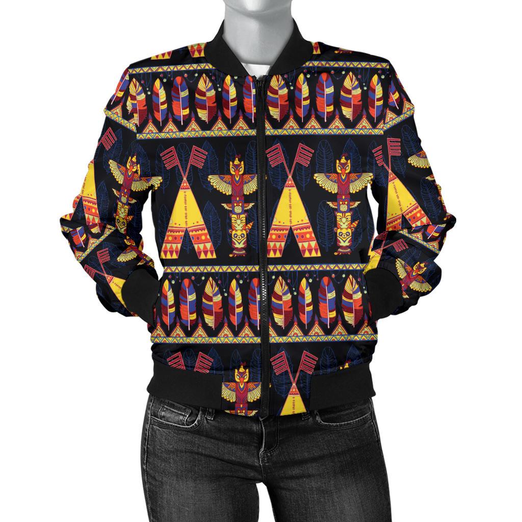 Totem Pole Design Women Casual Bomber Jacket
