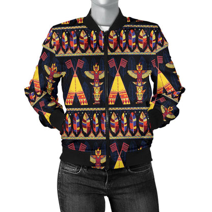 Totem Pole Design Women Casual Bomber Jacket