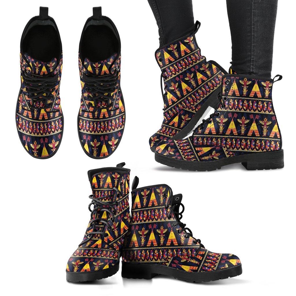 Totem Pole Design Women Leather Boots-JTAMIGO.COM