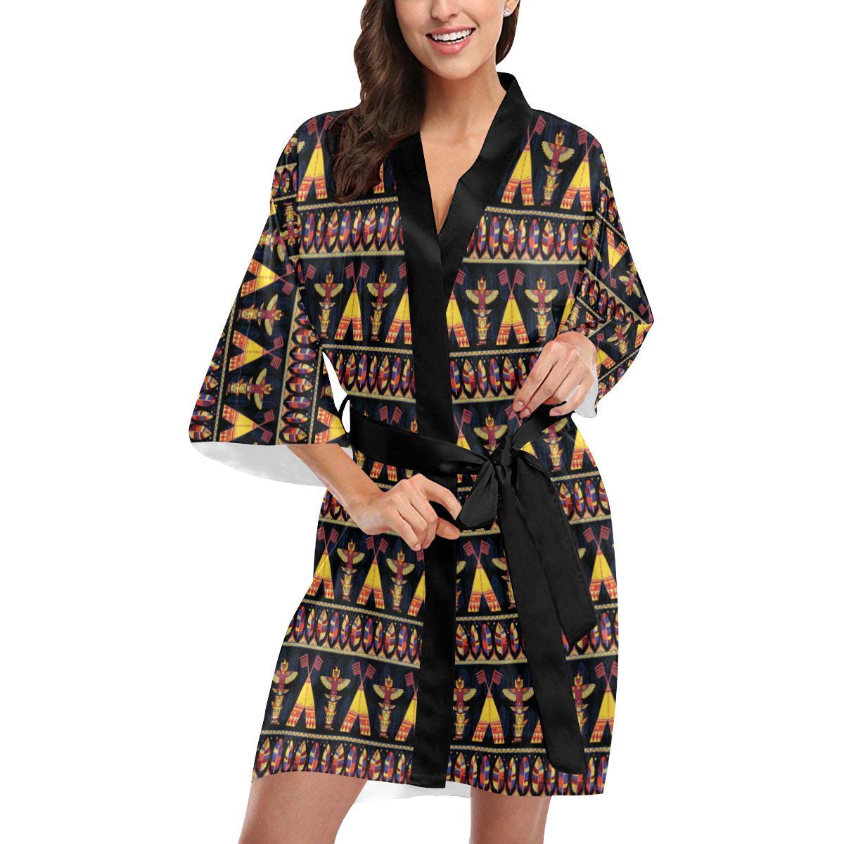 Totem Pole Design Women Short Kimono Robe