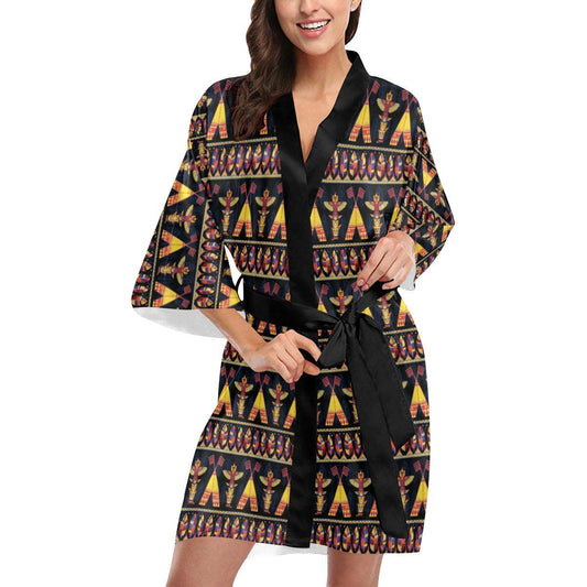 Totem Pole Design Women Short Kimono Robe