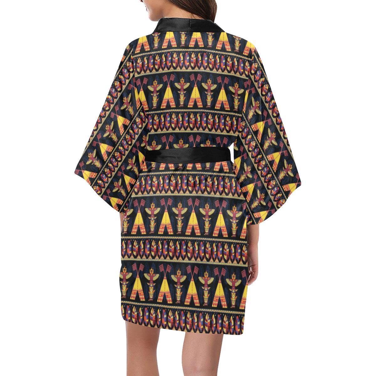 Totem Pole Design Women Short Kimono Robe