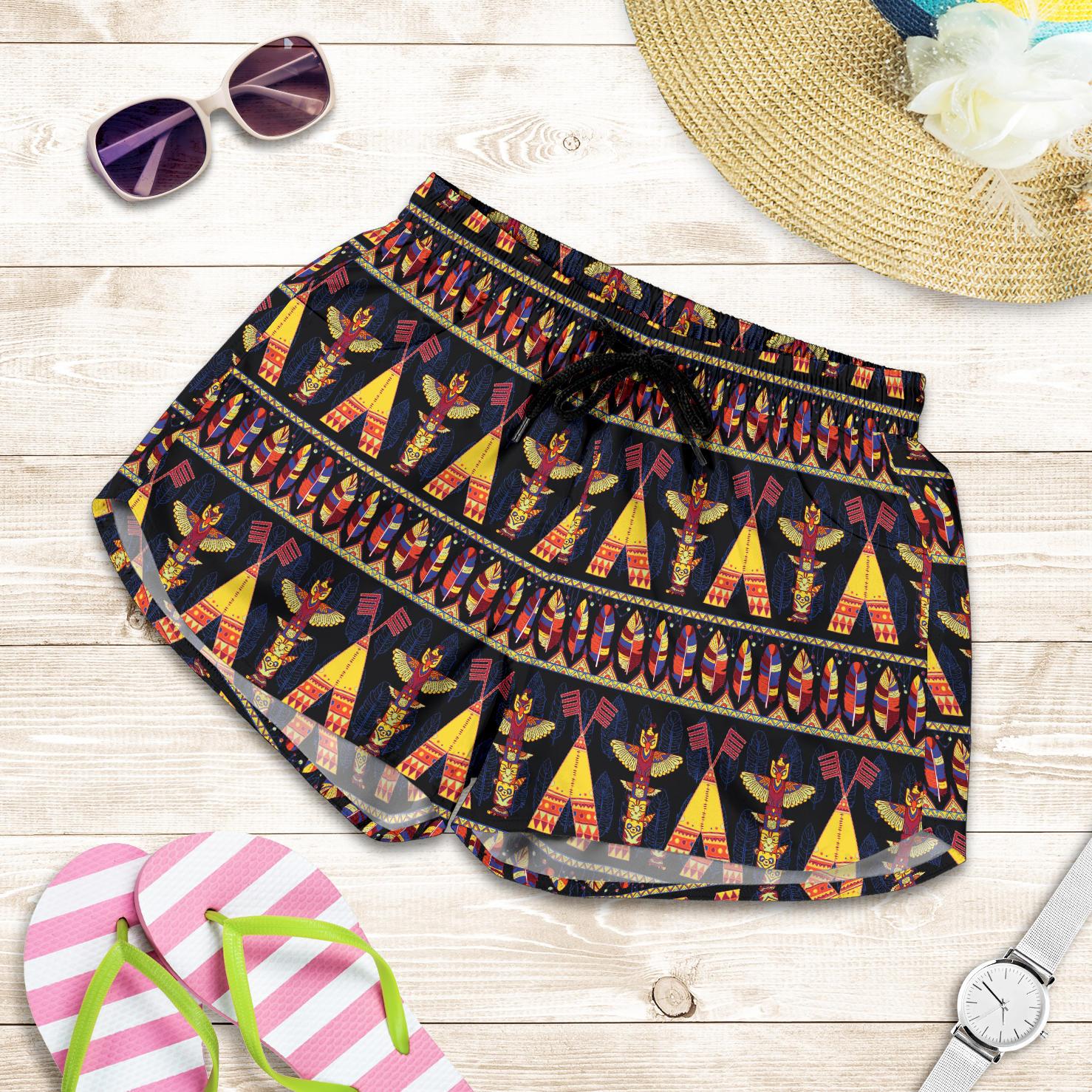 Totem Pole Design Women Shorts-JTAMIGO.COM